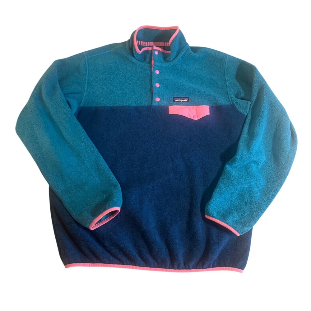 Patagonia Synchilla Snap-T Fleece Pullover Blue Pink Colorblock 25455 Mens Large